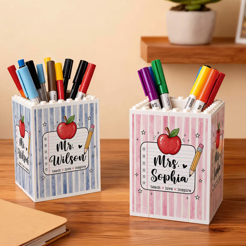 Teach Love Inspire Large Capacity Building Blocks Brick Pencil Holder