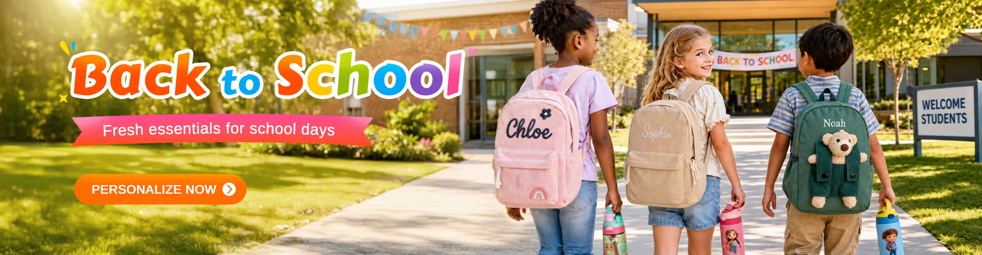 back to school day: boys and girls go to school