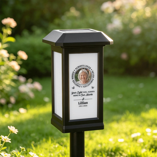 waterproof photo solar garden light with name and year