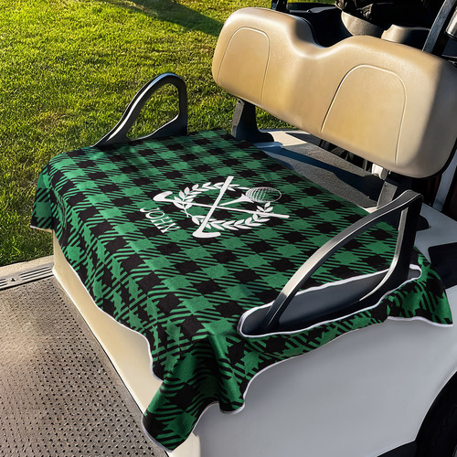 green golf club wreath plaid golf cart seat cover
